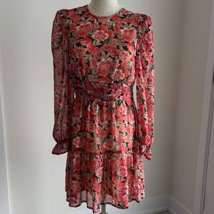 Vero Moda - Red and Pink Floral Long Sleeve Dress, size Small